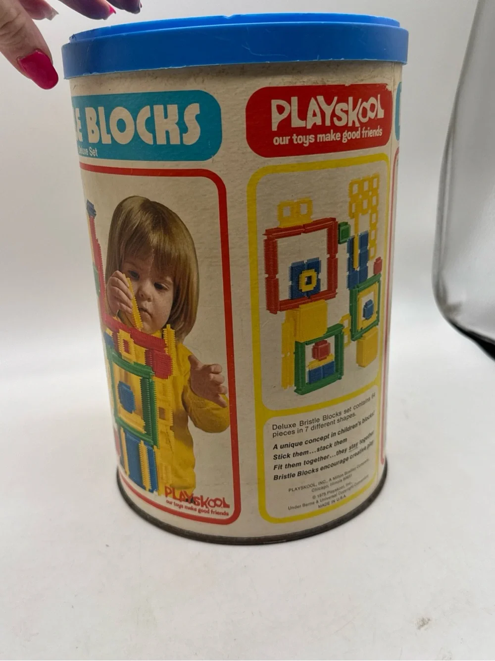 Bristle Blocks Vintage 1975 Deluxe Set Complete 64 Pieces Playskool Toys Caniste